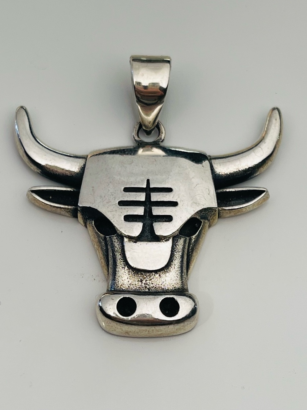 Sterling Silver Bull Head Pendant Necklace - Silver
